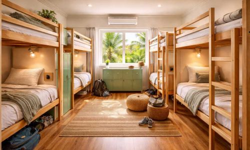 Turismo in Australia 11 Camerata luminosa in ostello Australia con letti a castello, locker individuali e finestre ampie, ideale per backpackers