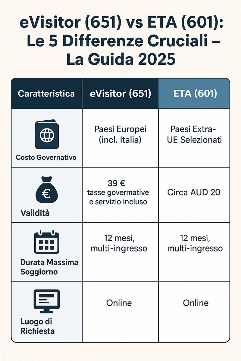 differenze tra eVisitor ed ETA Australia