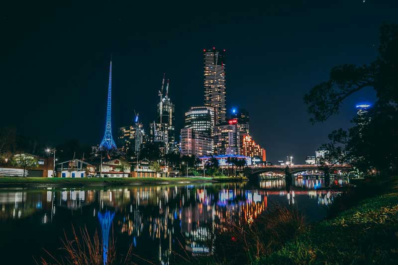 skyline di Melbourne e il fiume Yarra