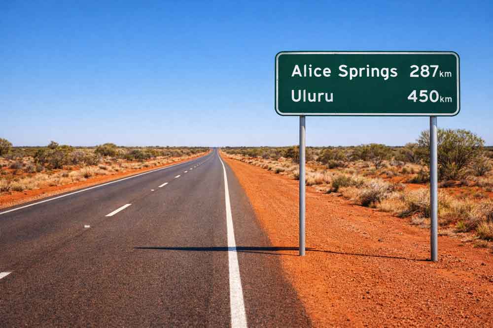 Stuart Highway outback australiano cartello distanze remote