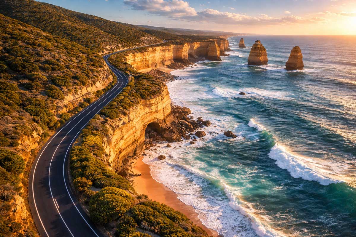 Great Ocean Road e Twelve Apostles lungo la costa australiana nell'itinerario di 14 giorni da Sydney a Melbourne