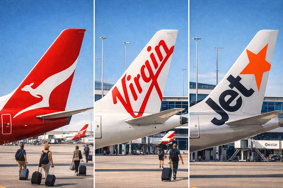 Aerei compagnie Qantas Virgin Australia Jetstar parcheggiati aeroporto confronto voli interni australia